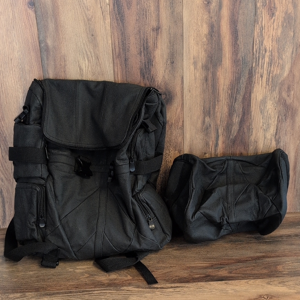 Carroll Leather Motorcycle Backpack Rucksack Expandable Bag & Duffle Set